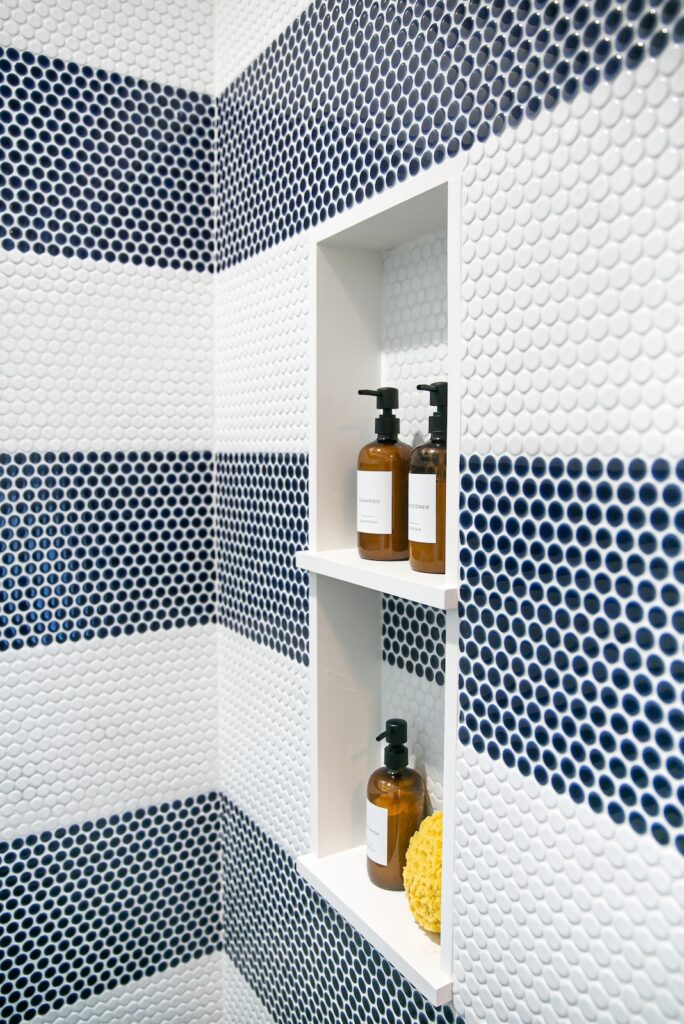 striped dotted tile shower detail