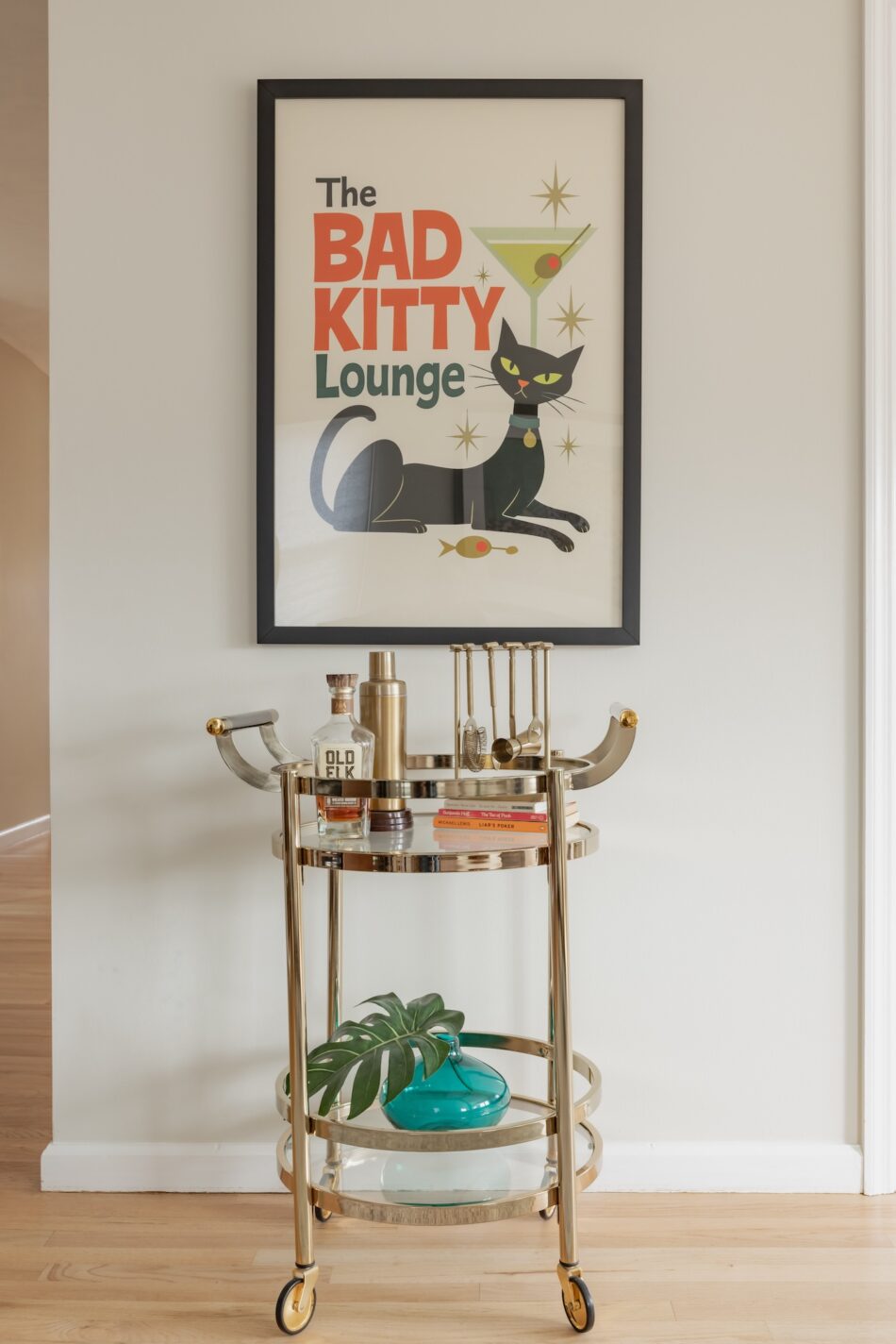 gold-bar-car-with-wheels-bad-kitty-lounge-art